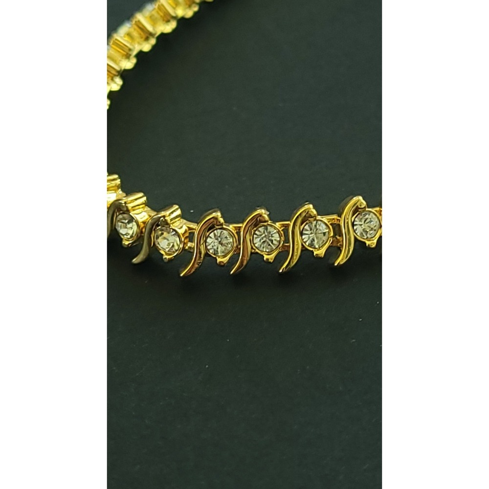 Vintage Clear Rhinestone Swirl Link Bracelet Gold Tone 7" Cocktail Jewelry